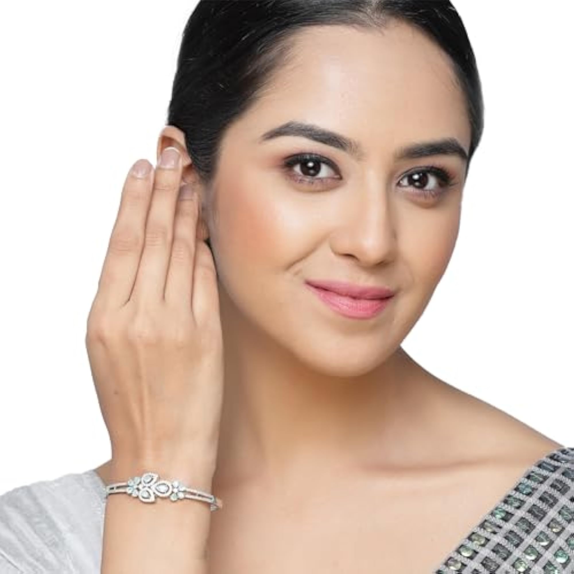 Leaf Shaped Kada Bracelet with American Diamonds (Sea Green)